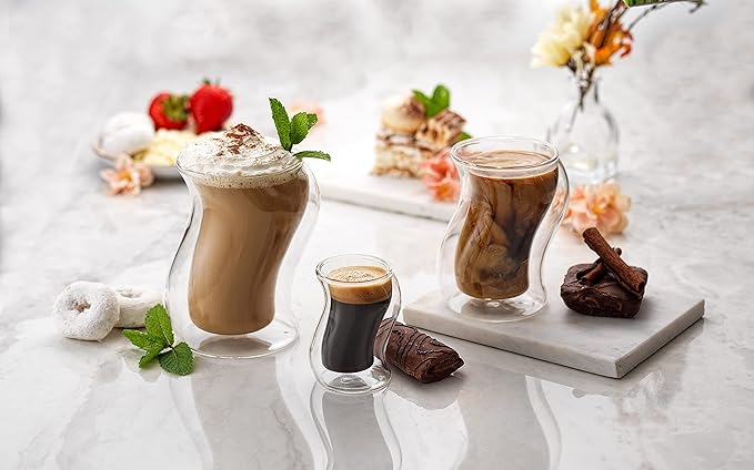 JoyJolt Pivot Espresso Shot Glass – Set of 2 oz Espresso Cups with Unique Design – Double Walled Thermo Espresso Glasses for Home or Professional Bar Use– Set of 2 Thermal Glassware for Morning Coffee
