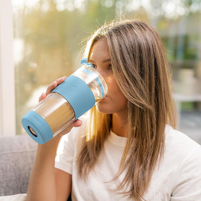 19 oz. Double Wall Glass Coffee Tumbler, To Go Travel Mug with Lid, Portable Glass Thermos with Straw, Reusable Cup, Tea, Smoothies, Ice Coffee, and Boba