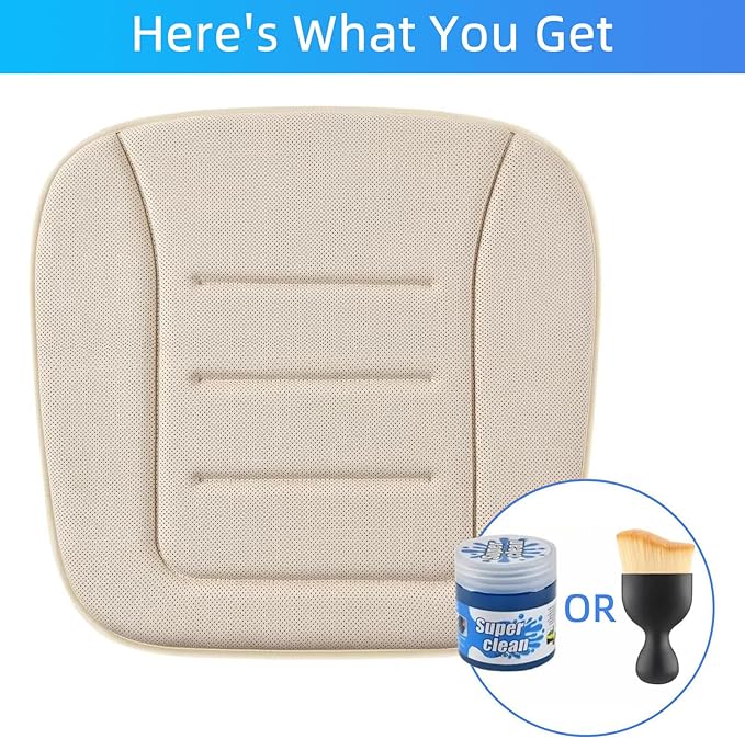 KAYI Car Seat Cushion, Memory Foam Car Seat Cushion, Anti Slip Rubber Bottom Car Seat Cushions for Driving, Suitable for Car and Office Chairs (2 Pack, Cream)