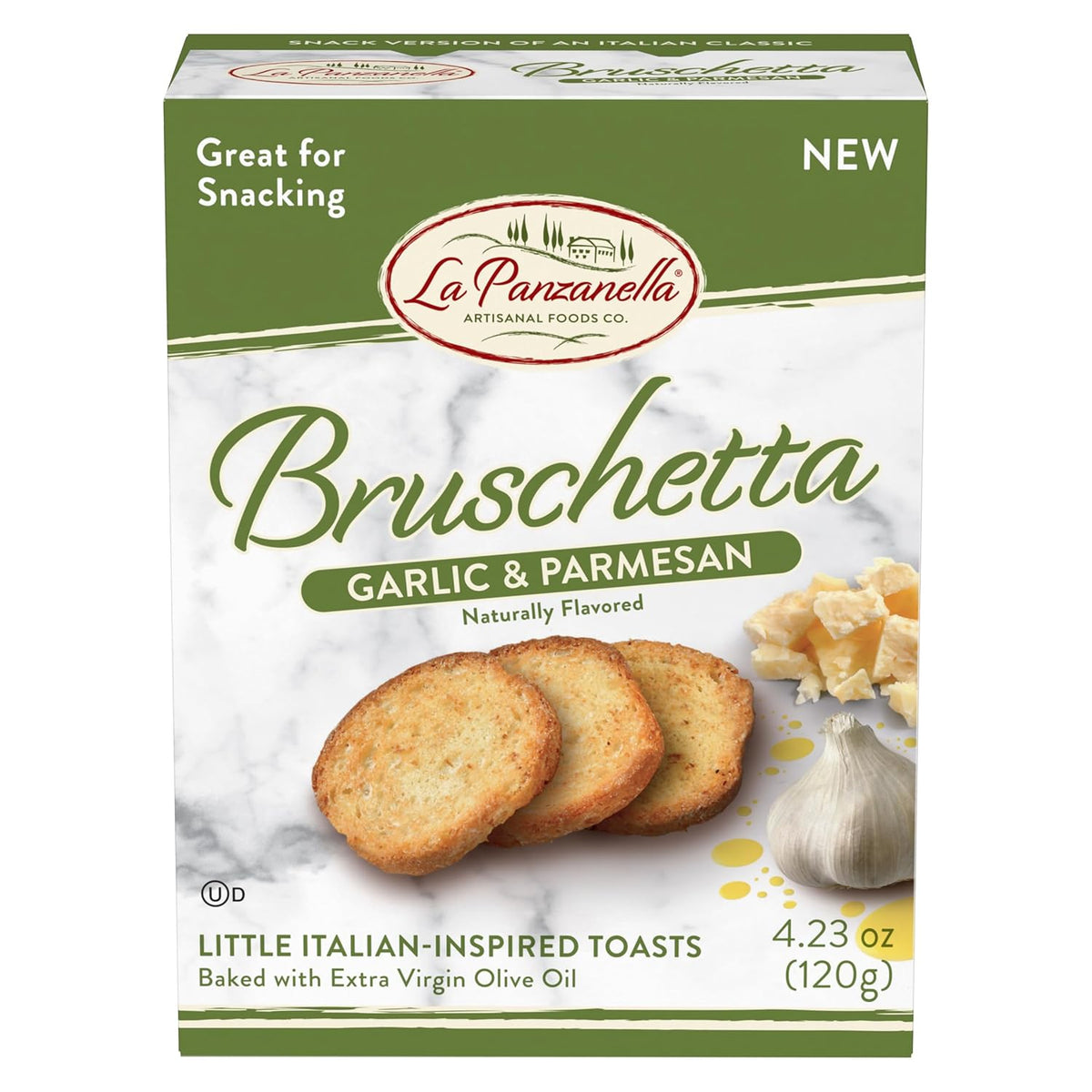 La Panzanella Garlic and Parmesan Bruschetta Crackers - Italian-inspired Toasts, For Soups, Dips, Spreads or Snacks, 4.23oz (120g)