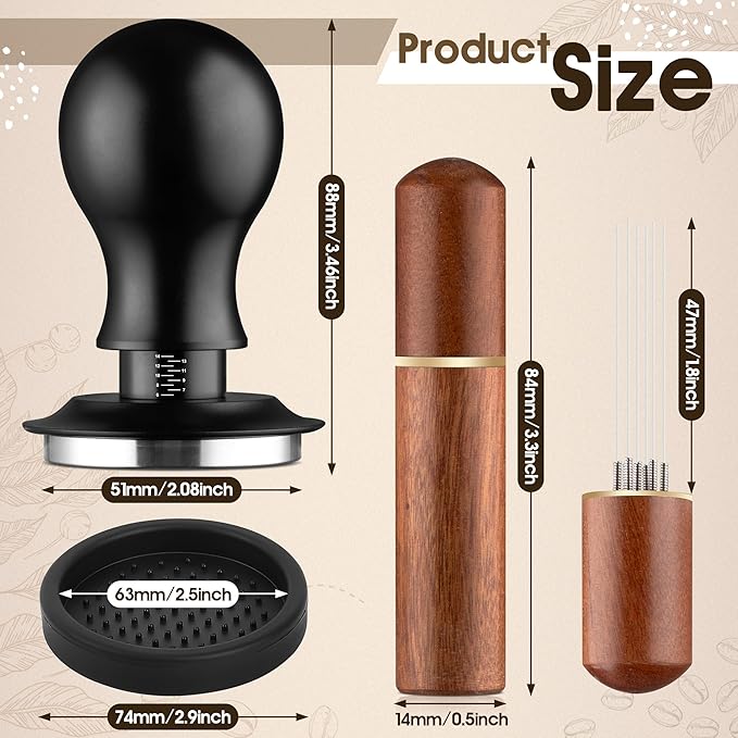Espresso Distribution Tool Accessories - 53mm Spring Loaded Coffee Calibrated Tamper Kit with Needles, WDT Stainless Steel Espresso Stirrer Dosing Funnel Set for Barista Coffee Machines