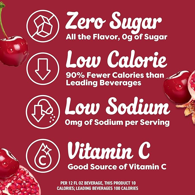 Crystal Light Zero Sugar Cherry Pomegranate Drink Mix, Naturally Flavored Powdered Beverage Packets, Low Calorie Water Flavoring for Pitchers, 10 Quarts per Box, 2.2 Oz (Pack of 12)