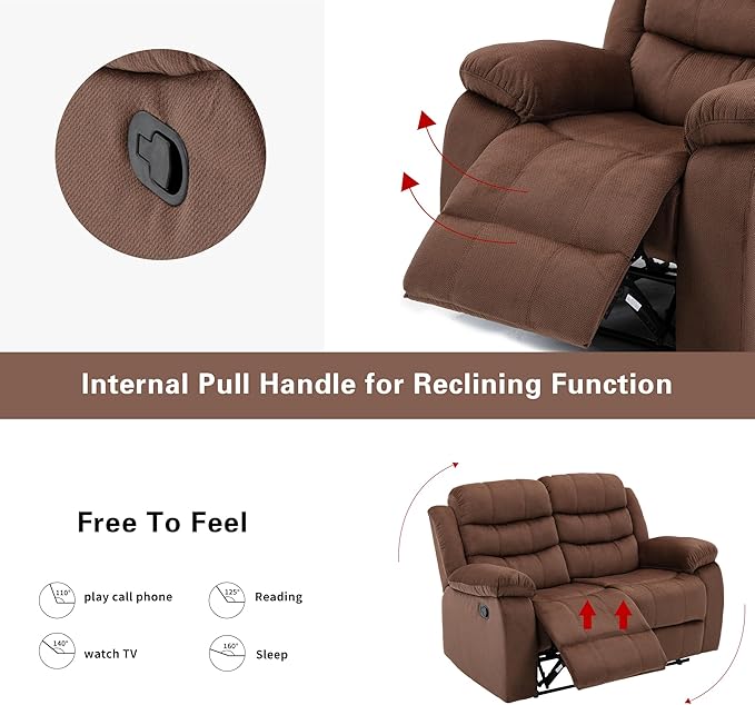Reclining Sofa Set 3 Seater Couch Recliner, Velvet Wall Hugger Recliner Sofas for Living Room, RV, Home Theater Seating(Brown, 3 Seater Sofa)