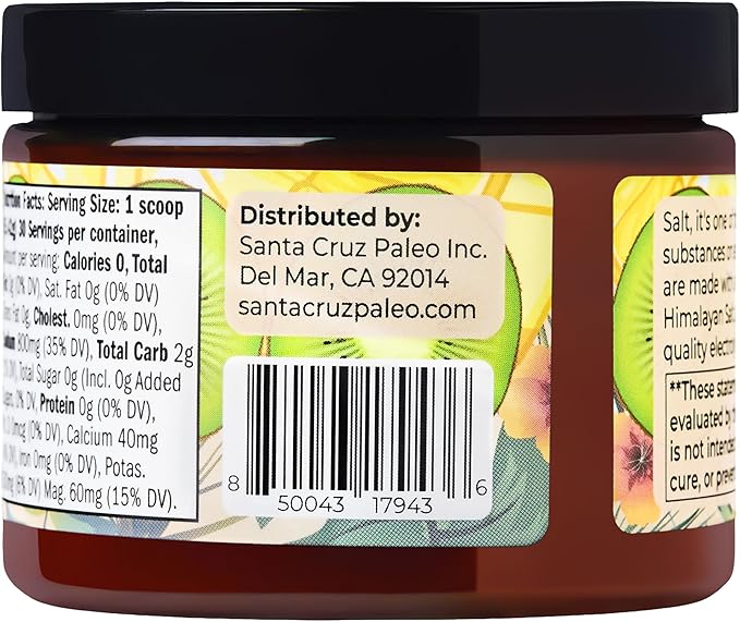 Santa Cruz Paleo Electrolyte Powder, Kiwi Lemonade Flavor, Sugar Free Hydration Drink Mix with Himalayan Pink Salt, Sea Salt, Magnesium Glycinate, Potassium Chloride, Sweetened with Stevia, 30 Srvgs