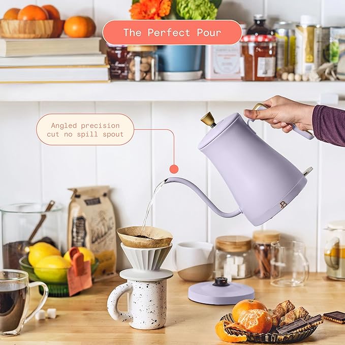 1-Liter Electric Gooseneck Kettle, 1200W Fast Heating Pour Over Coffee and Tea Kettle with Precise Spout (Lavender)