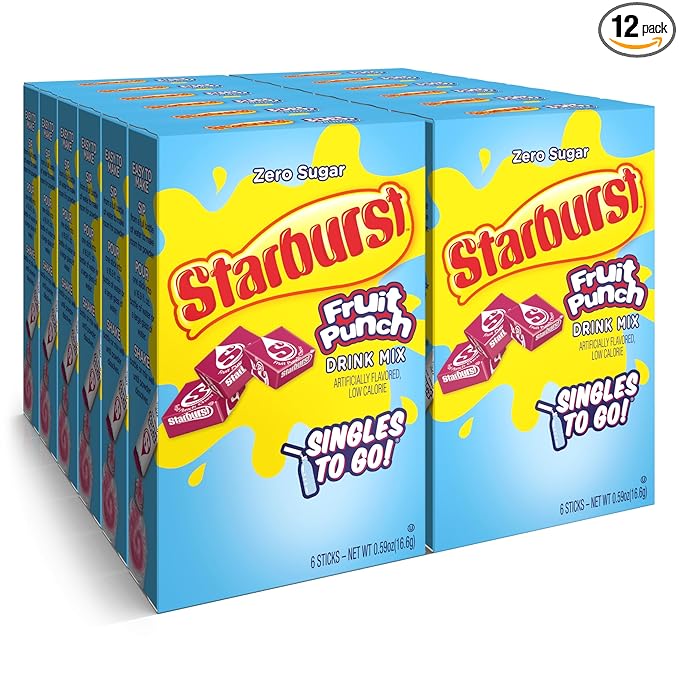 Starburst Singles To Go Powdered Drink Mix, Fruit Punch, Sugar-Free Drink Powder, Just Add Water,6 count (Pack of 12)