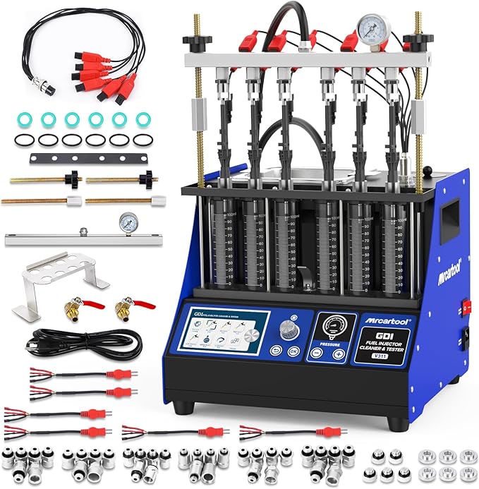 V311 GDI Fuel Injector Cleaner Machine Gasoline Fuel System Injection Cleaning Tester 6-Cylinder Test for EFI/FSI Injectors, Heated Ultrasonic Cleaner Kit with 7 Core Functions for Motorcycle Vehicle