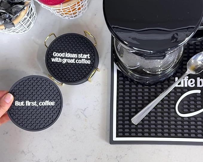 Life Begins After Coffee Bar Mat Sign for Countertop, 18x12 Coffee Machine Mat, Barista Shop Essentials for Your Station, Espresso Machine Protection for Countertop, Silicone Mats for Kitchen Counter