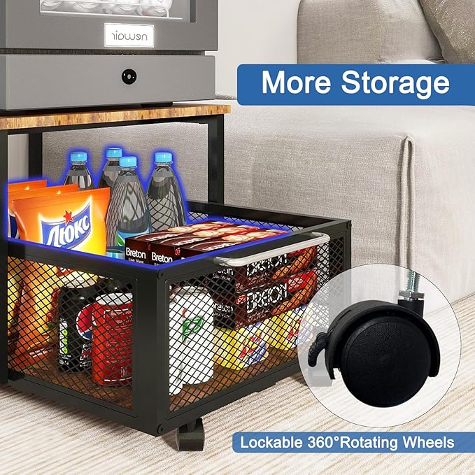 PUNCIA 19.7x23.6in Mini Fridge Stand with Large Capicity Storage Sturdy Refrigerator Table with Lockable Wheels Rolling Fridge Cart Heavy Duty Appliance Platform for Dorm, Apartment,Office, Bedroom