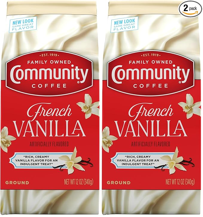Community Coffee French Vanilla Flavored Ground Coffee, Medium Roast, 12 oz Bag (Pack of 2)