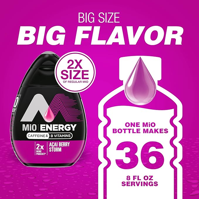 MiO Energy Acai Berry Storm Naturally Flavored with other natural flavors Liquid Water Enhancer Drink Mix with Caffeine & B Vitamins with 2X More (3.24 fl. oz. Bottle) (Pack of 4)