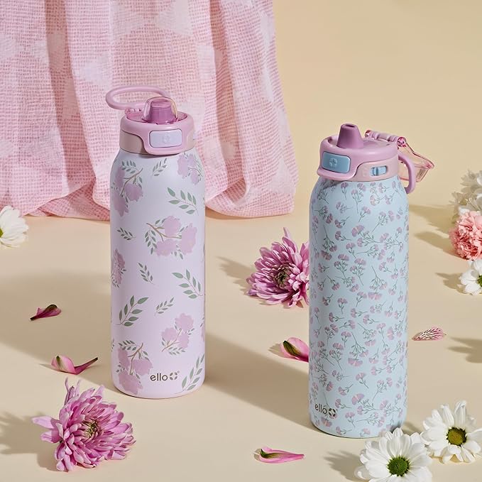Ello Pop & Fill Insulated Stainless Steel Water Bottle with Quick Fill Lid, Leakproof Locking, Sip or Chug Spout, BPA-Free, Double Wall Vacuum Insulated for Sports, Travel & School- 22oz / 32oz / 40oz