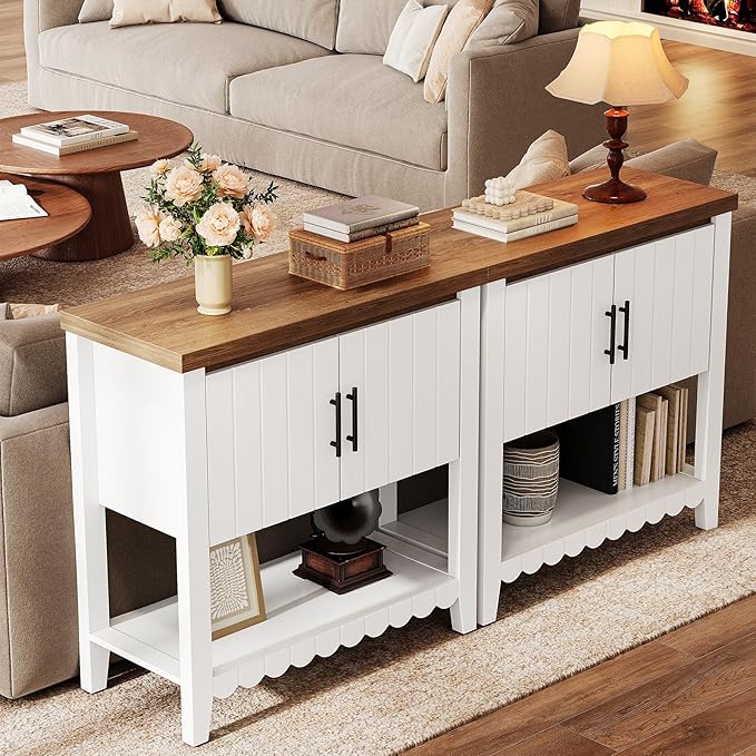 31.7" Entryway Table Console Table with Storage, Coffee Bar Cabinet with 2 Doors, Farmhouse Narrow Sofa Table w/Open Storage Shelf, Buffet Cabinet Sideboard for Living Room, Entryway, Foyer White