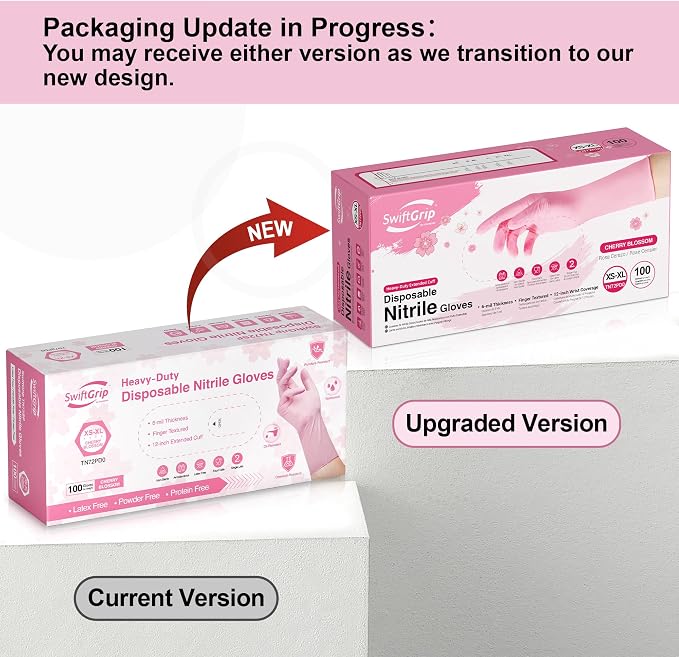 SwiftGrip Disposable Nitrile Dishwashing Gloves, Extended 12 Inches Cuff, 6-mil, Cherry Blossom Cleaning Gloves, Latex-Free