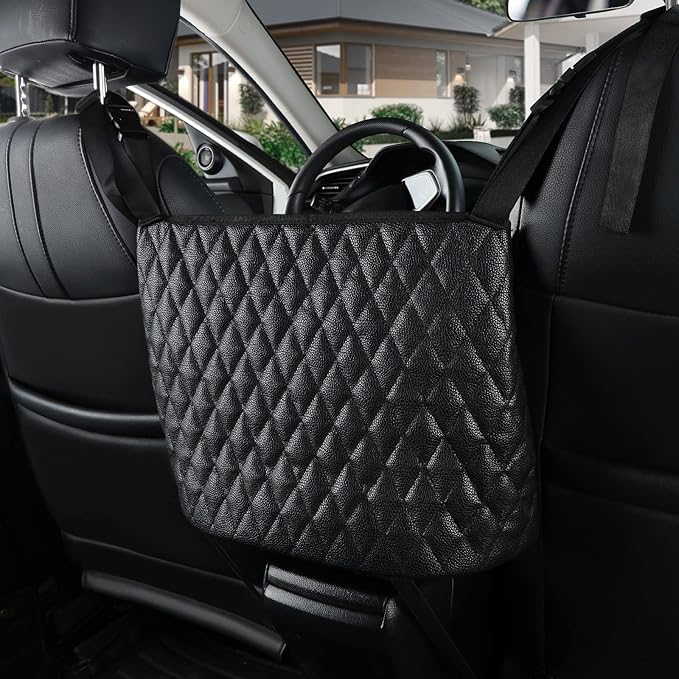 eing Car Organizers And Storage Purse Holder, Large Capacity Car Net Pocket Handbag Holder, Automotive Consoles & Backseat Organizer, Leather Back Seat Bag Between Car Front Seats, Black