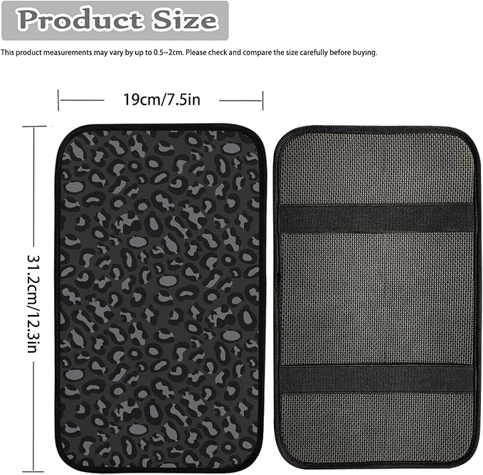 Black Leopard Print Car Center Console Cover,Auto Arm Rest Cover for Women,Universal Black Cheetah Car Accessories