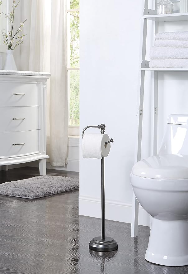 SunnyPoint Classic Bathroom Free Standing Toilet Tissue Paper Roll Holder Stand (Black Nickel)