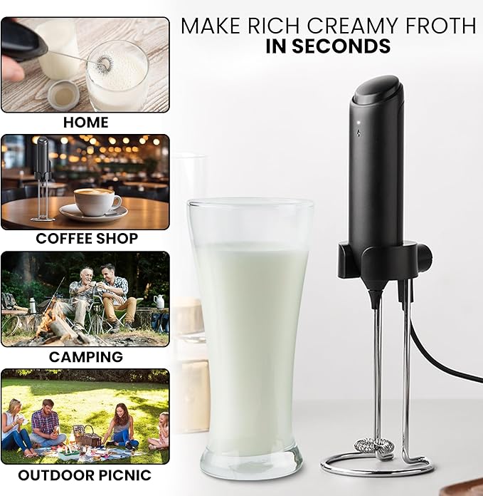 Handheld Milk Frother Wand Rechargeable with Stand/Electric Whisk Coffee Frother Handheld/Milk Frother Rechargeable Coffee Mixer Wand/Drink Mixer Hand Frother mixer