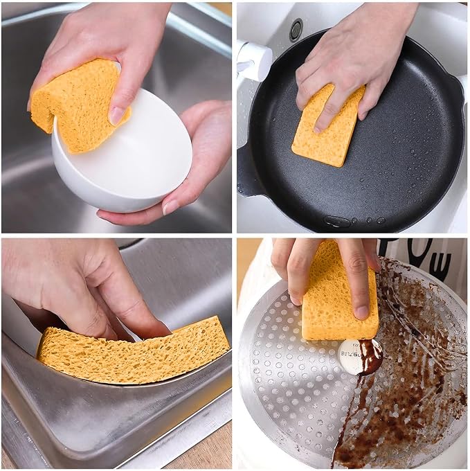 12 - Pack Non-Scratch Scrub Sponges - Sponges for Dishes and Washing Dishes, Cleaning Sponges for Kitchen Home Bathroom Cars, Funny Cut-Outs DIY for Kids (Yellow