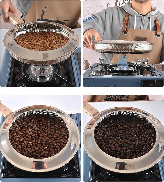 Coffee Bean Roaster, Handy Coffee Roaster Machine for Home & Outdoor Coffee Beans Baking, Stainless Steel with Wooden Handle, Lightweight, Portable, Multipurpose, Manual Coffee Baking Tool