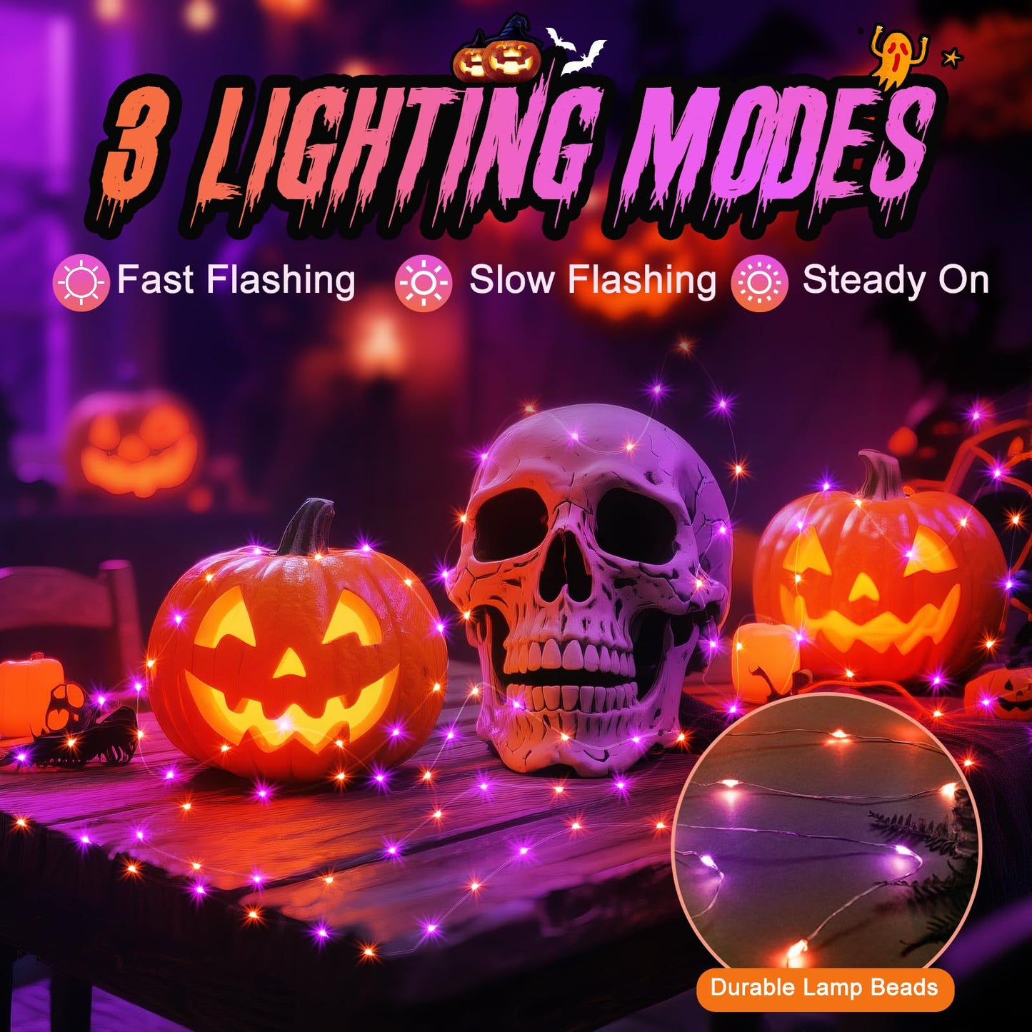 ZGWJ 24 Pack Halloween Fairy Lights, 7ft 20 Mini LED, Battery Operated, Waterproof, Orange & Purple, Model D2-2MXD-24JZ