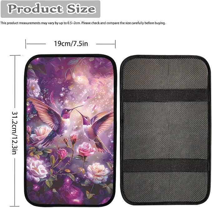 Purple Hummingbird Floral Print Auto Center Console Cover Arm Rest Cover for SUV Truck,Soft Car Arm Rest Cover Universal Fit