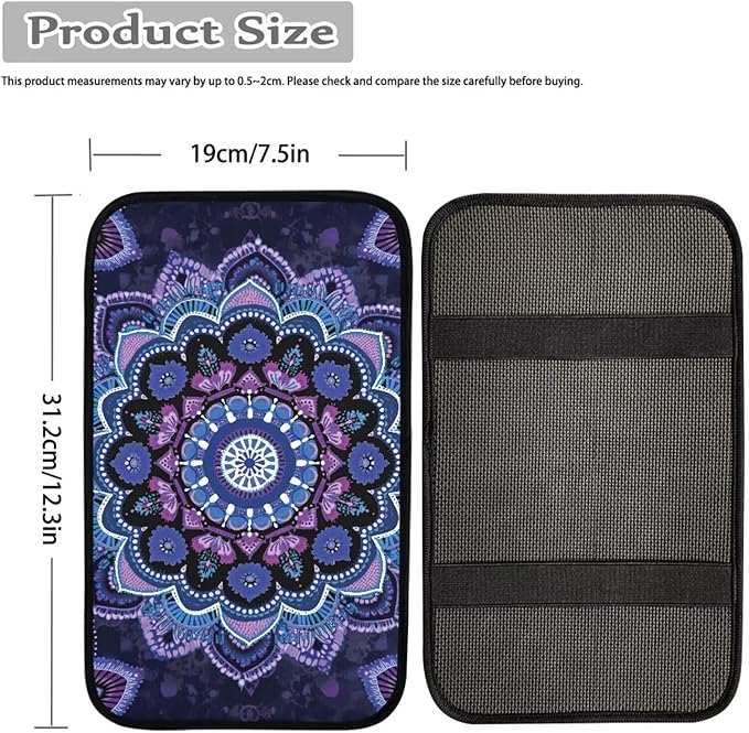 Neoprene Armrest Cushion Cover for Car Boho Mandala Flower Print Armrest Box Cover Center Console Pad for Truck Sedan SUV, Universal Fit