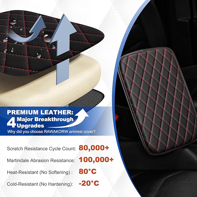 Car Center Console Cover Custom Fit for Subaru Solterra Leather Car Armrest Cover with 2 Storage Armrest Storage Box Cover Pad (Black&Redline)