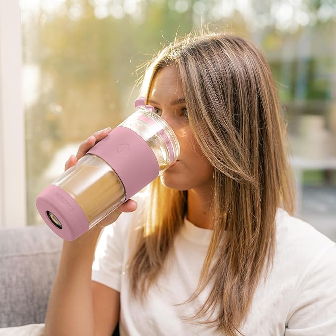 19 oz. Double Wall Glass Coffee Tumbler, To Go Travel Mug with Lid, Portable Glass Thermos with Straw, Reusable Cup, Tea, Smoothies, Ice Coffee, and Boba