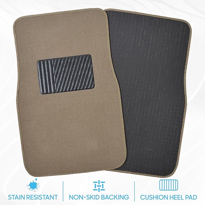 BDK Classic Carpet Floor Mats for Car & Auto - Universal Fit -Front & Rear with Heelpad (Medium Beige) (MT-100-CPTSERIES)