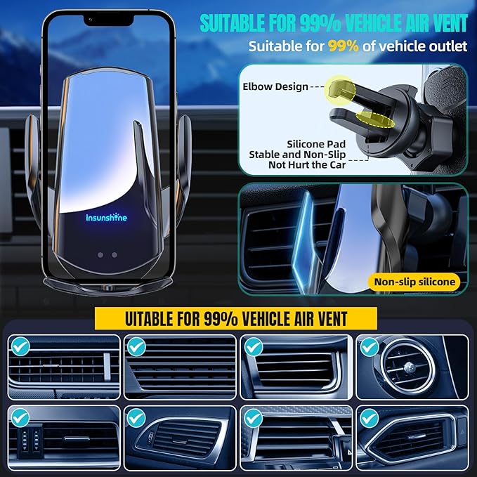 Wireless Car Charger, MAX 15W Fast Charging Auto Clamping, Sensing Phone Holder Mount, fit for iPhone 16 15 14 13 12 Pro Max Xs X, Samsung Galaxy S24 Ultra S23 S22 S21 S20 Note20 (2-Black)