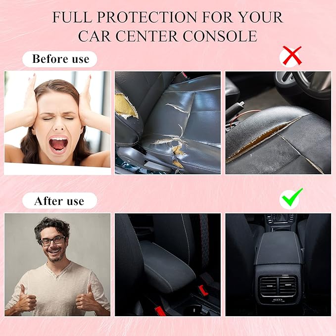 Frienda Furry Armrest Cover Auto Center Console Cover Car Soft Console Pad, Real Sheepskin Wool Soft Fluffy Auto Center Armrest Pad for Most Car Decoration Protector(Light Pink)