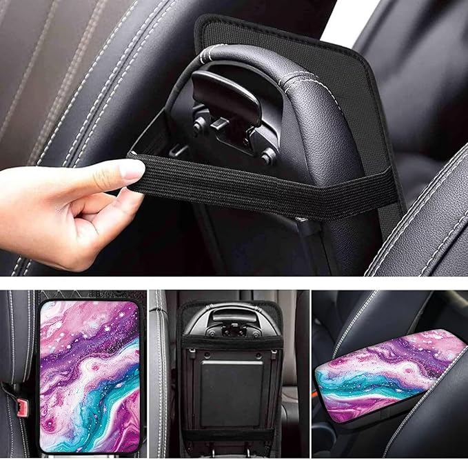 Purple Marble Print Car Center Console Armrest Cover Pad Comfy Soft Armrest Cover Pad Purple Marble Automotive Accessories Decoration for Truck Sedan SUV