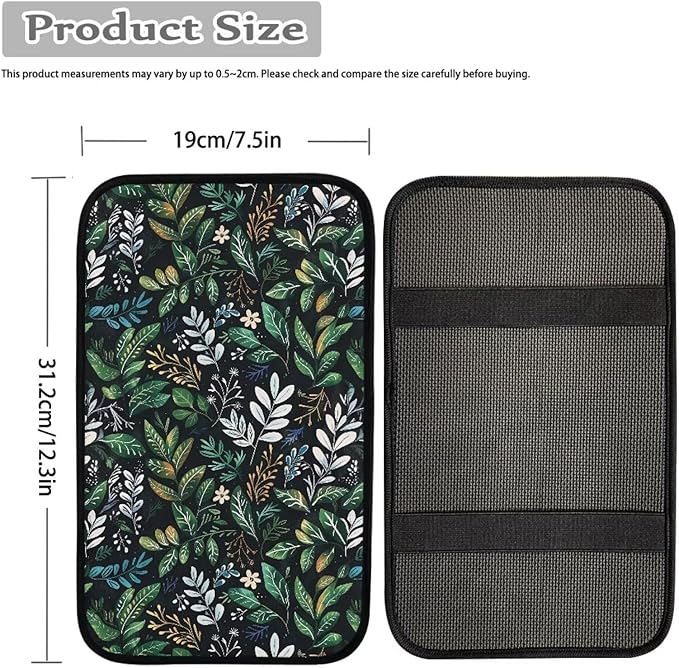 Green Plant Print Armrest Cover for Car Center Console Cover Soft Arm Rest Cover for Most Car,SUV,Universal Fit Car Accessories