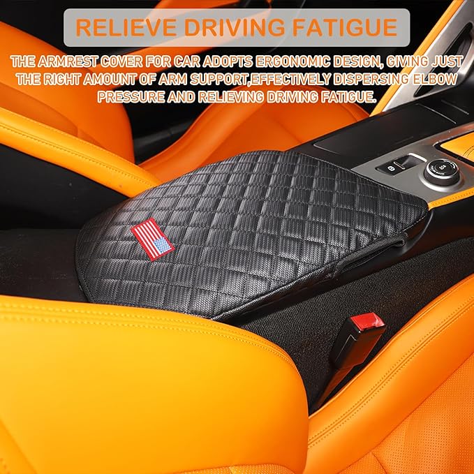 Upgraded Center Console Cover Pad Compatible with Corvette C7 2014-2019 Waterproof Armrest Seat Box Cover PU Leather Cover Arm Rest Covering Protector Accessories (American Flag USA)