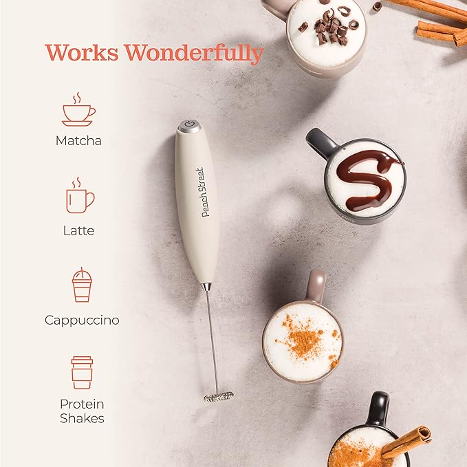 Powerful Handheld Milk Frother, Mini Milk Foamer, Battery Operated (Not included) Stainless Steel Drink Mixer for Coffee, Lattes, Cappuccino, Frappe, Matcha, Hot Chocolate.