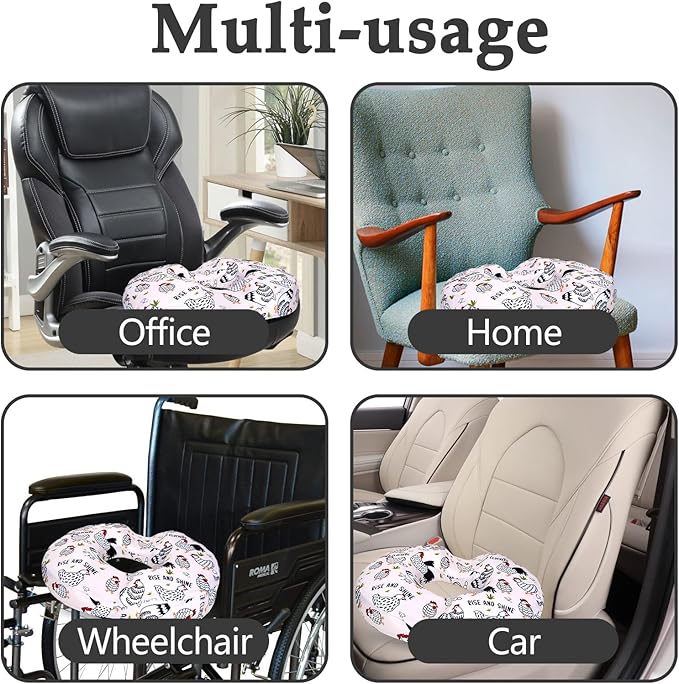 Donut Pillow for Hemorrhoids Seat Cushion for Tailbone Pain Relief - Chicken Rooster Home Office Chair Cushion for Long Sitting Work - Memory Foam Car Seat Cushions for Driving Butt Pain Pressure