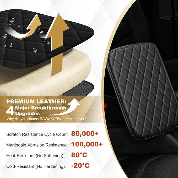 Center Console Cover for MDX: Armrest Cover for Car with 2 Storage Bags - Scratch & Wear Resistant & Waterproof Leather Console Cover,Anti-Scratch Auto Armrest Pad Accessory （Black