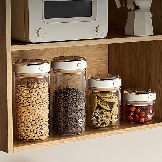 IwaiLoft Glass Coffee Bean Storage Container with Airtight Lid,Glass Sealed Jar with Date Tracker,Vacuum Coffee Canister for Nuts,Food Fresh Storage,Clear Borosilicate Glass Jar (37OZ/1100ML)