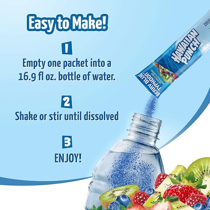 Hawaiian Punch Powder Drink Mix – Sugar Free & Delicious, Excellent source of Vitamin C (Berry Blue Typhoon, 96 Sticks)