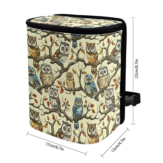 Cute Owl Car Trash Can Leak Proof Hanging Garbage Bin for Back Seat Easy to Install Vehicle Trash Can Hanging Fashion Auto Interior Universal Fit Truck Automotive Most Cars