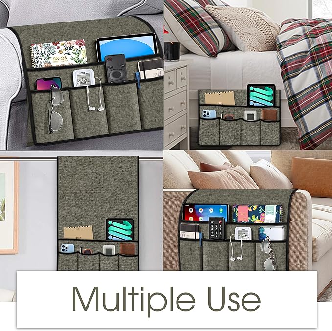 Joywell Armrest Organizer Remote Holder for Recliner Armchair Caddy Couch Sofa Arm Chair Caddie with 6 Pocket Storage for Magazine, iPad, Phone, Desert Sage