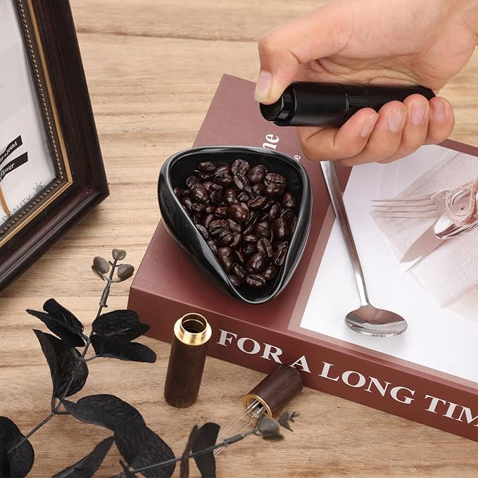 4-Piece Coffee Bean Dosing Cup, Spray Bottle, Espresso Stirrer Tool, Teaspoon Set, Ceramic Coffee Dosing Vessel Tray Kit Coffee Bar Accessories for Coffee Lovers (Up to 35g Coffee Bean)