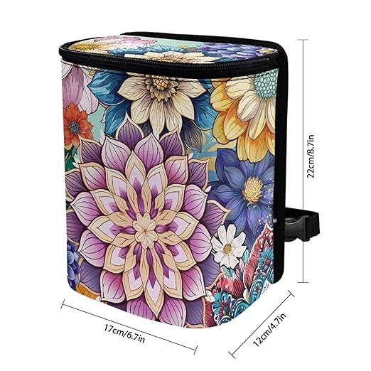 Bright Blossom Flower Car Trash Can Hanging Garbage Bags for Back Seat,Durable Large Capacity Automotive Garbage Bin Rubbish Storage Bag for Travel，Picnic