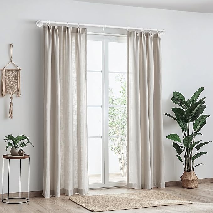 Zeerobee Curtain Rods for Windows 48 to 84, 1 Inch Industrial Wrap Around White Curtain Rod, Indoor/Outdoor Room Divider Adjustable Drapery Pole, 48"-86"