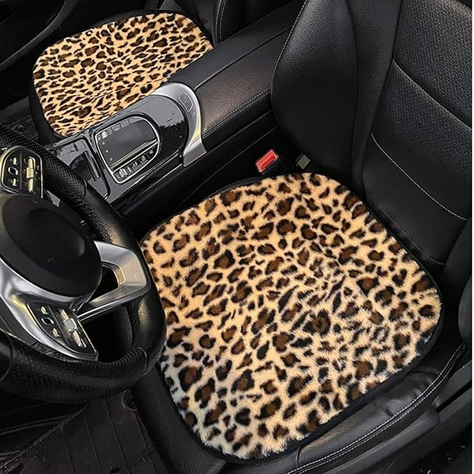 Leopard Print Car Seat Covers Fluffy Front Rear Car Seat Covers Set Lumbar Support Pillow Car Accessories for Women (backrest) (Rear Car Seat Cover)