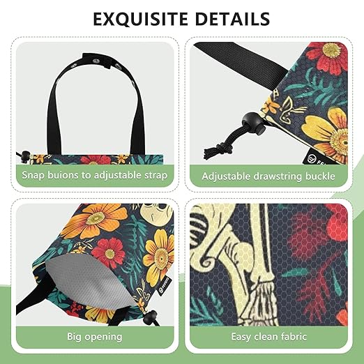 ALAZA Hanging Car Trash Bags Garbage Bag Trash Can for Back Seat Small Skeleton and Flower Washable Storage Bag Retractable 2 Pack
