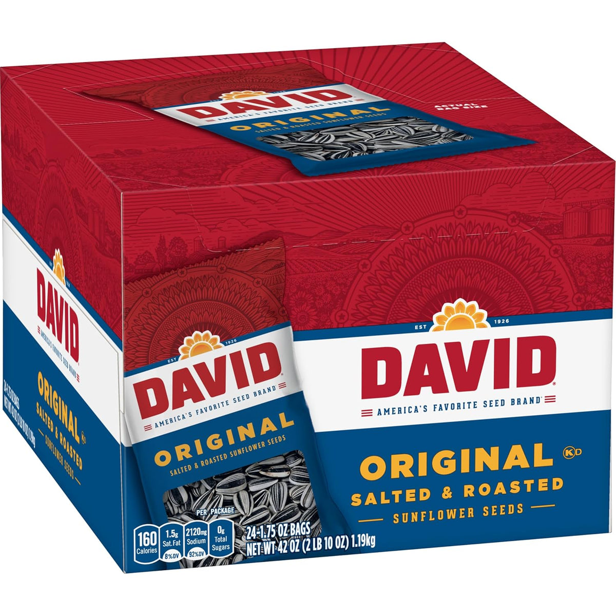 DAVID Sunflower Seeds, Original Flavor, 1.75 oz. (Pack of 24)