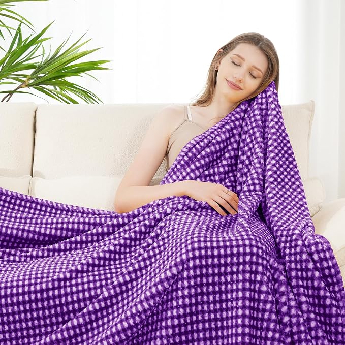 Zyrah Fleece Throws for Couch Super Soft Throw Blanket Lightweight Decorative Fuzzy Cozy Blankets for Sofa Chair Bed (C-Purple, Throw(50"x60"))