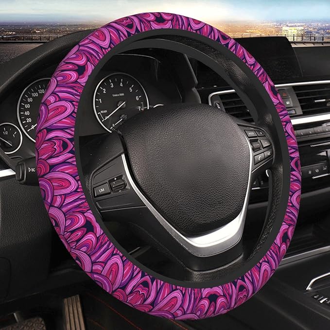 Retro Crayons Scribbles Neon Colors Car Steering Wheel Cover, 15 Inch Steering Wheel Cover Stylish Decor for Most Cars